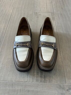Sam Edelman Brown and Creme Two-Tone Leather Bit Loafers
